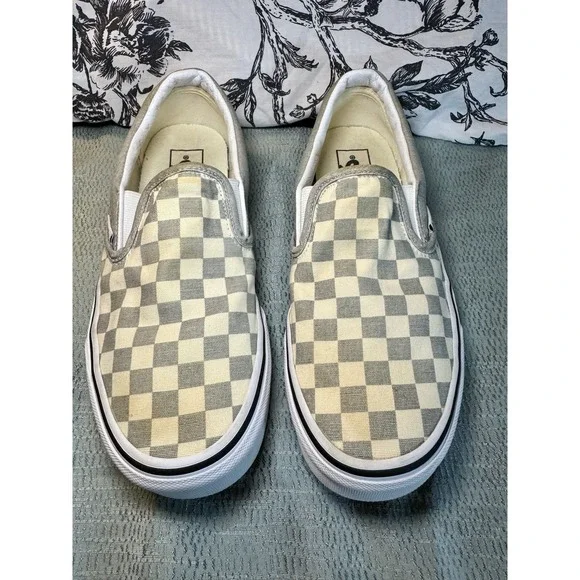 Vans Slip-On Checkerboard Skate Shoe Gray White Women's 9 Men 7.5 - Picture 1 of 13